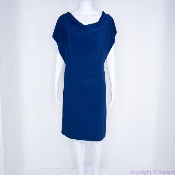 Komarov USA-made navy blue drop cowl neck dolman sleeve dress, L - Picture 13 of 16